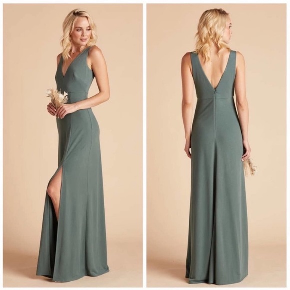 New NWT Birdy Grey “Shamin” Long Crepe Gown Maxi Dress Sea Glass GreenSleeveless - Picture 12 of 12